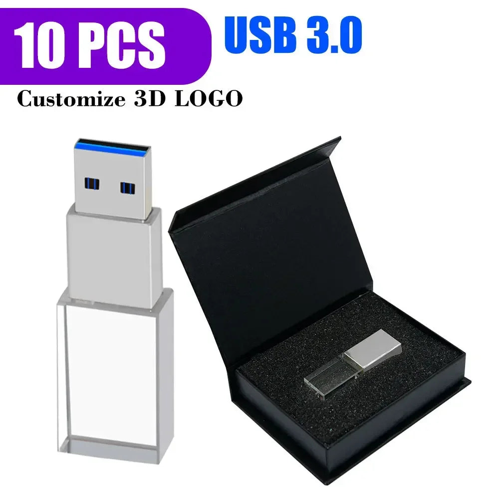 10-Pack Custom Logo Crystal USB 3.0 Flash Drives 8GB–128GB USB Flash Drive PRIMED 128GBX10PCS silver with box
