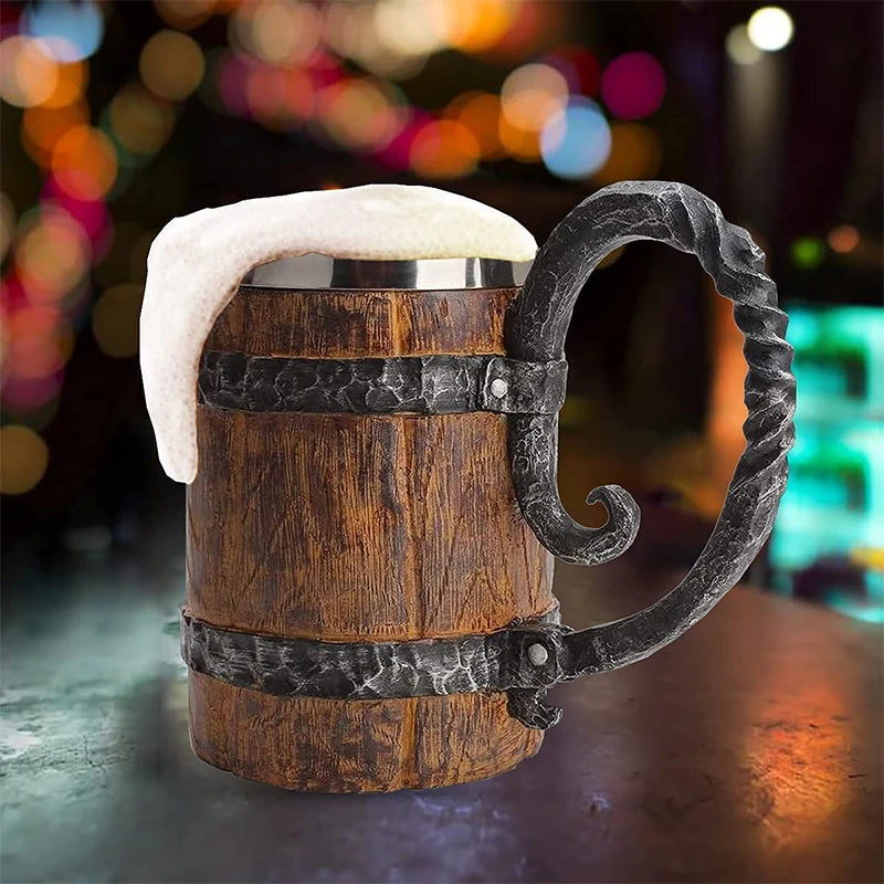 LMETJMA 550ml Wooden Barrel Beer Mug Stainless Steel Tankard Beer Mug Tankard PRIMED