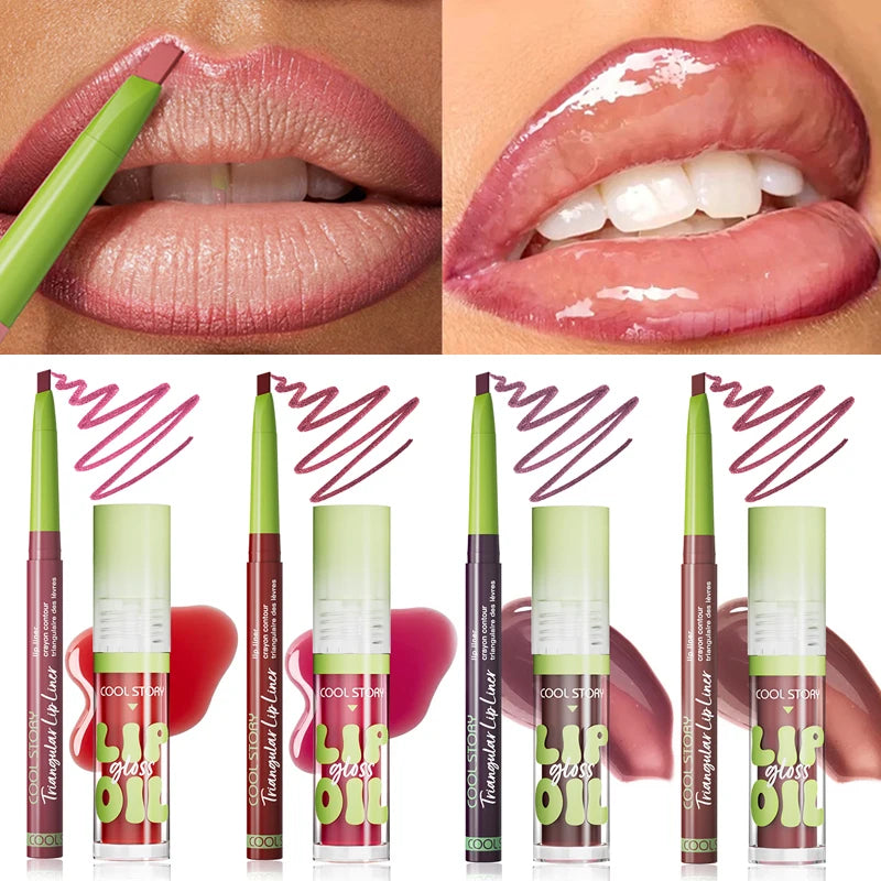 2-in-1 Lip Liner & Lip Gloss Set – Matte Plumping Combo Lip Makeup Set PRIMED