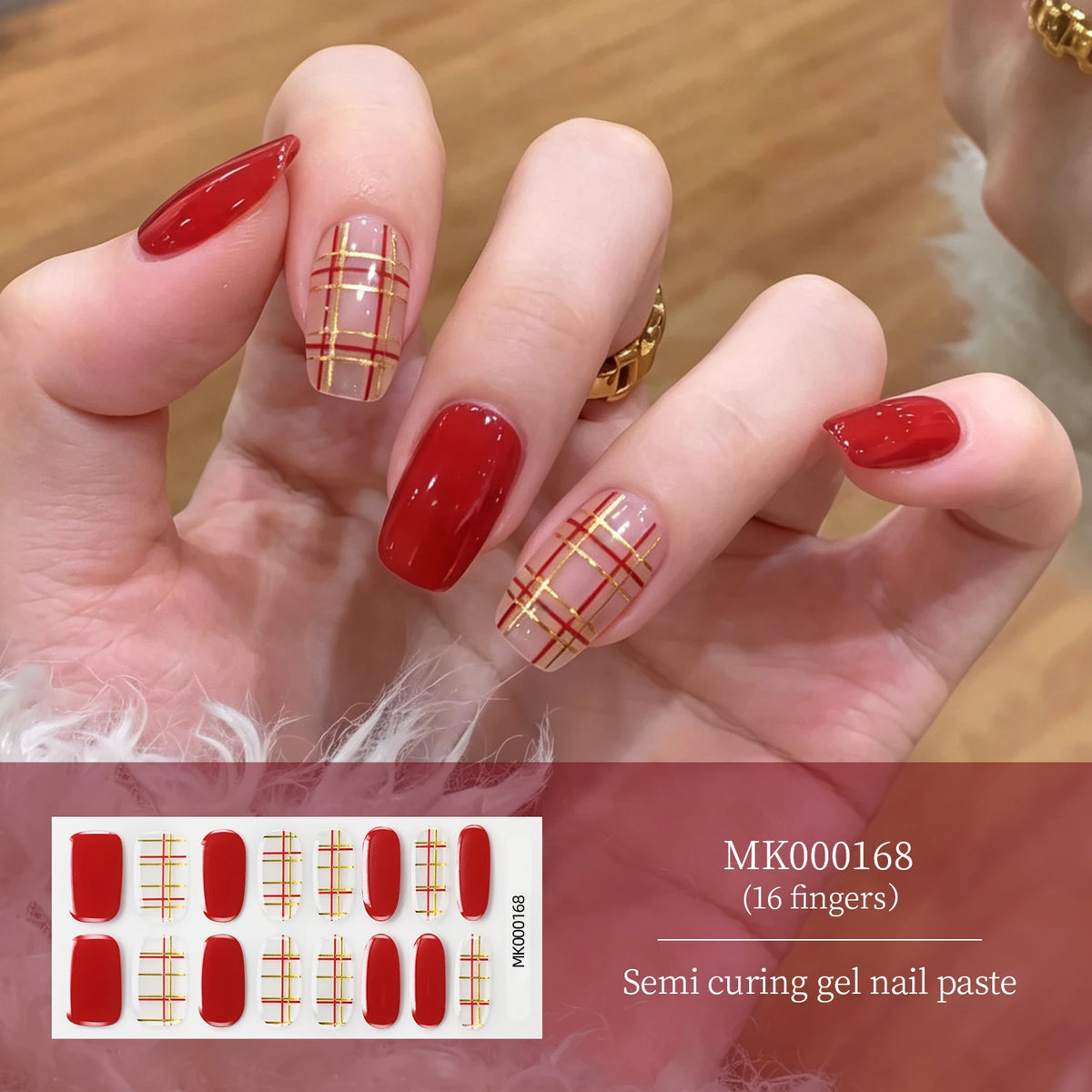 Pink Lotus Semi Cured Gel Nail Strips – Gold Foil 16 Tips