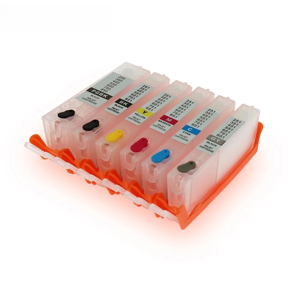 6-Pack PGI-550 CLI-551 Refillable Ink Cartridges for Canon Ink Cartridge Set PRIMED Default Title