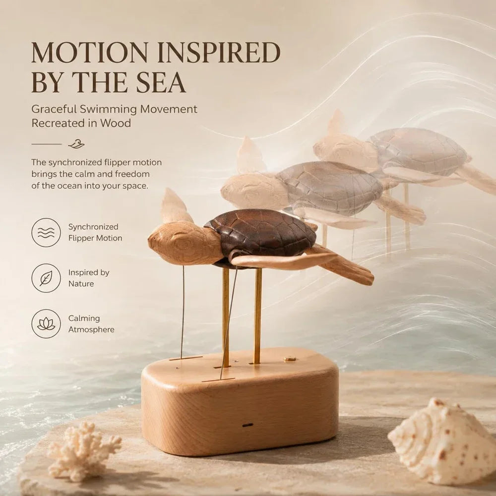 Wooden Sea Turtle Automaton – Kinetic Mechanical Sculpture