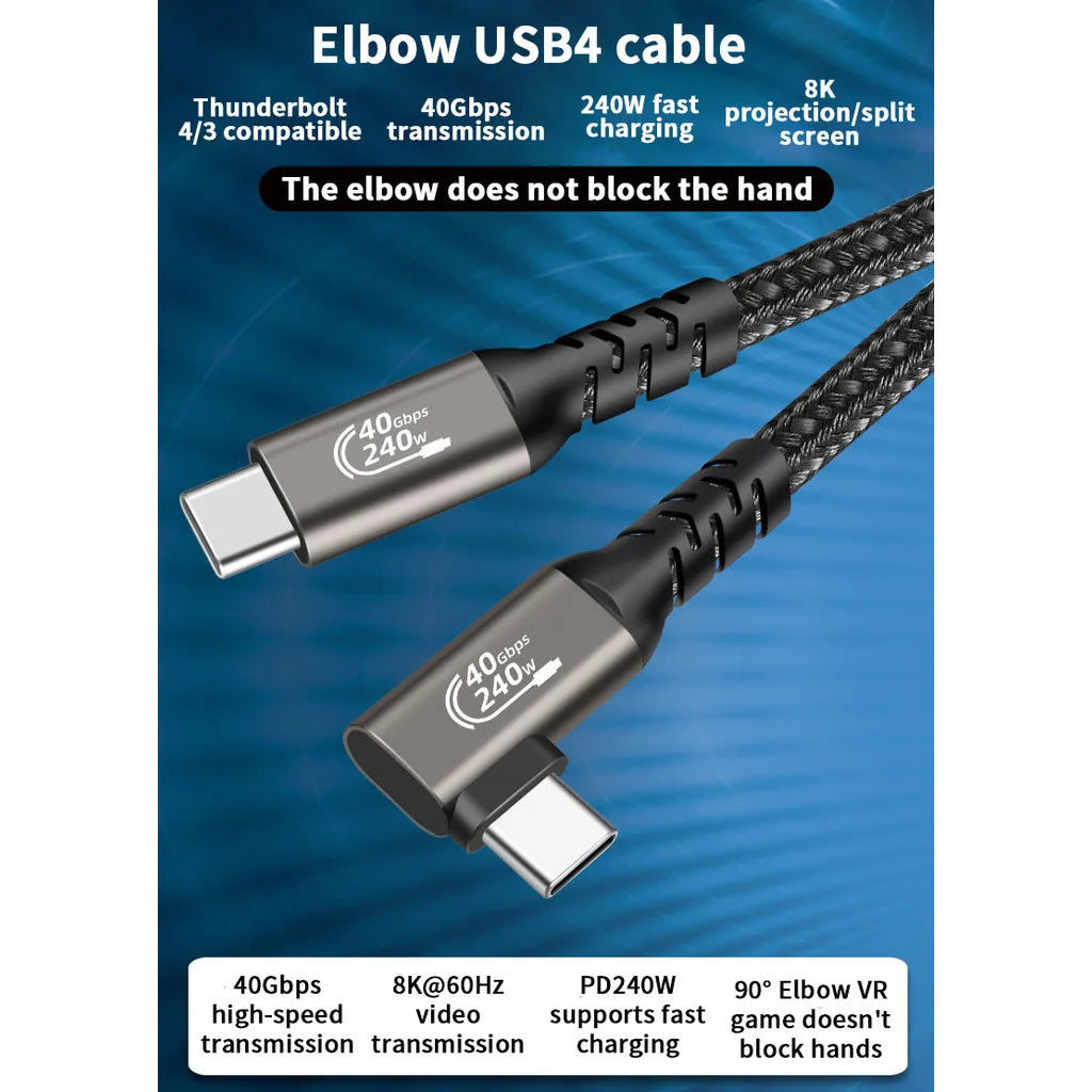 Thunderbolt 4 90° USB-C Cable 40Gbps 8K 240W PD | Hannord Thunderbolt USB-C Cable PRIMED