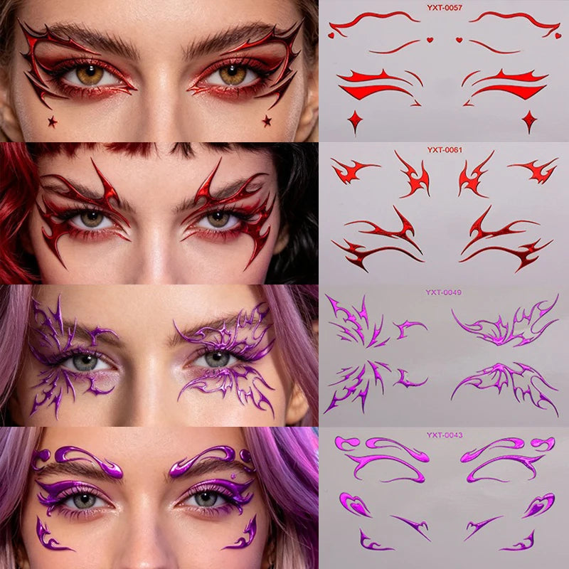 Purple Red Metallic Eye Makeup Stickers | Temporary Tattoo