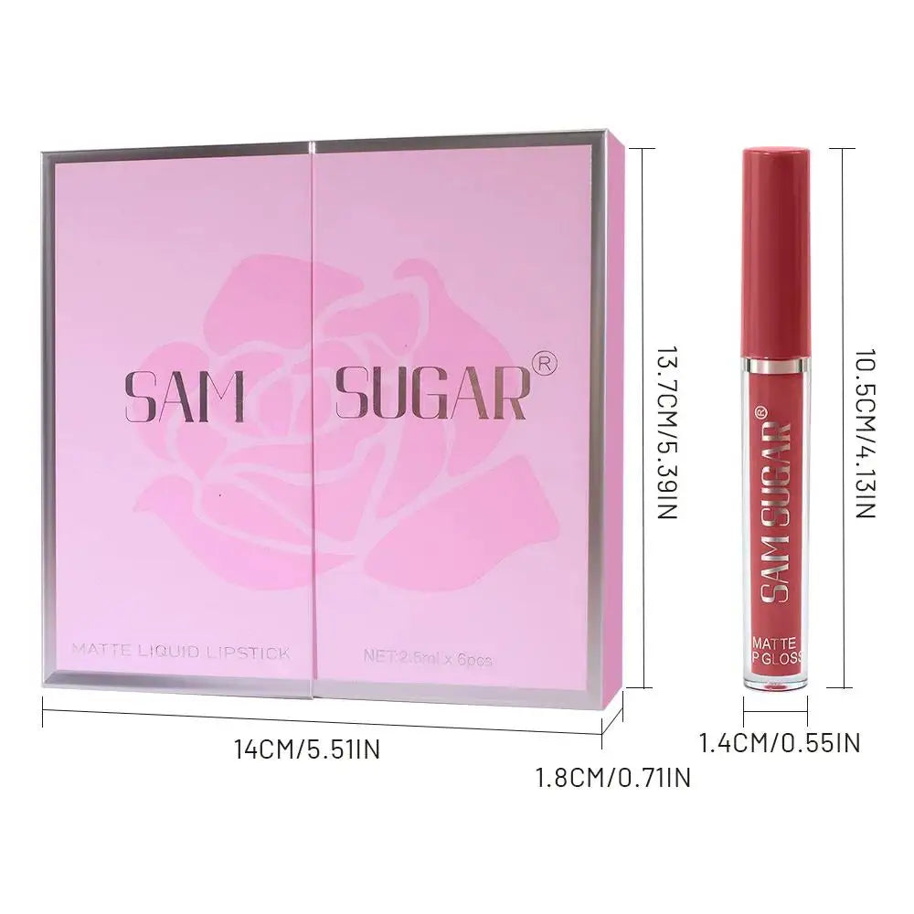 SAM SUGAR Matte Liquid Lipstick 6Pcs Set – Waterproof Velvet Liquid Lipstick Set PRIMED