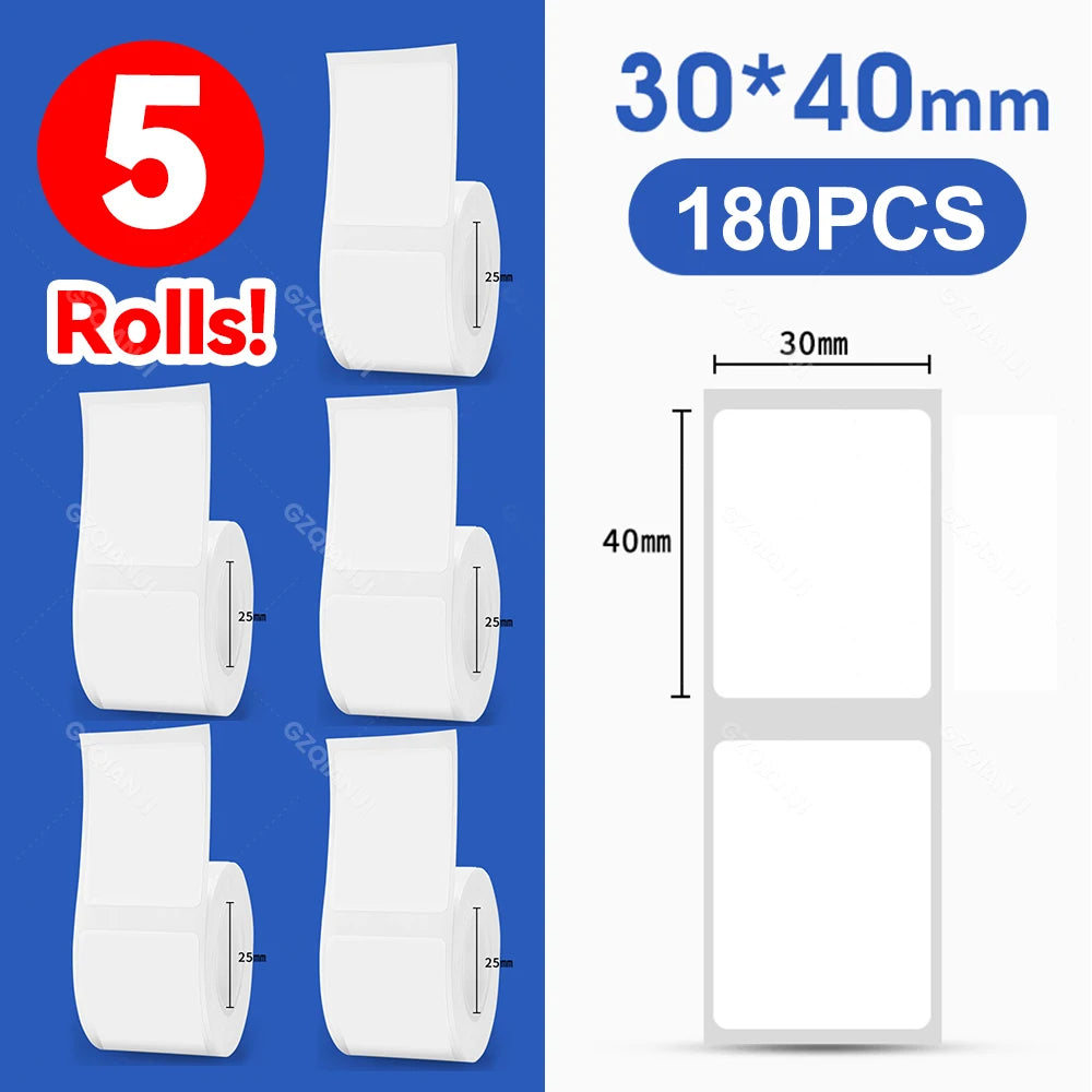 Niimbot Thermal Label Paper 5 Rolls 30–50mm | B1 B21 B203 B3S Thermal Label Rolls PRIMED 5Rolls WH30-40mm