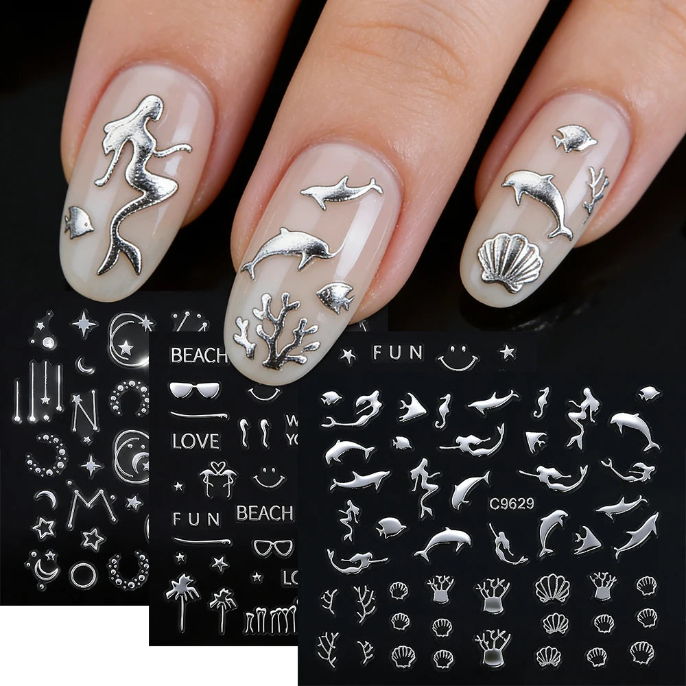 90Pcs 3D Nail Stickers – Stars, Shells & Constellation Decals Nail Art Stickers PRIMED