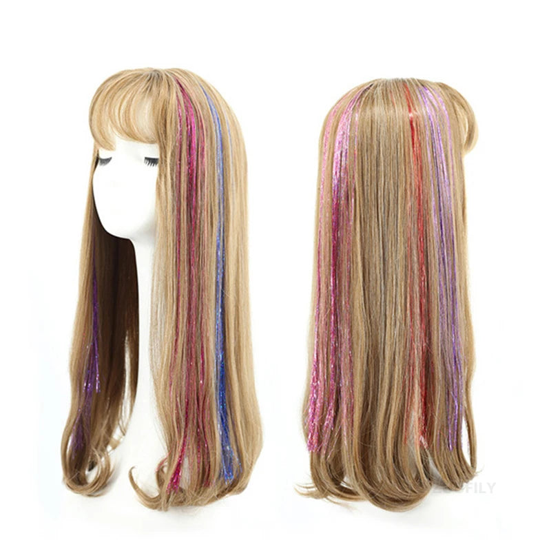 Holographic Hair Tinsel Extensions – Rainbow Glitter Strands Hair Tinsel Extensions PRIMED