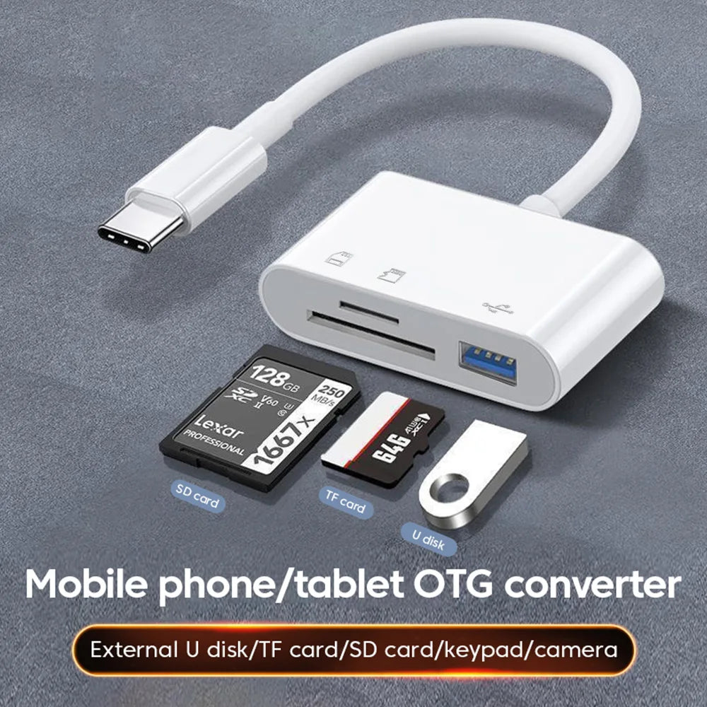 3-in-1 Type-C Card Reader – USB, SD & TF OTG Adapter Card Reader Adapter PRIMED