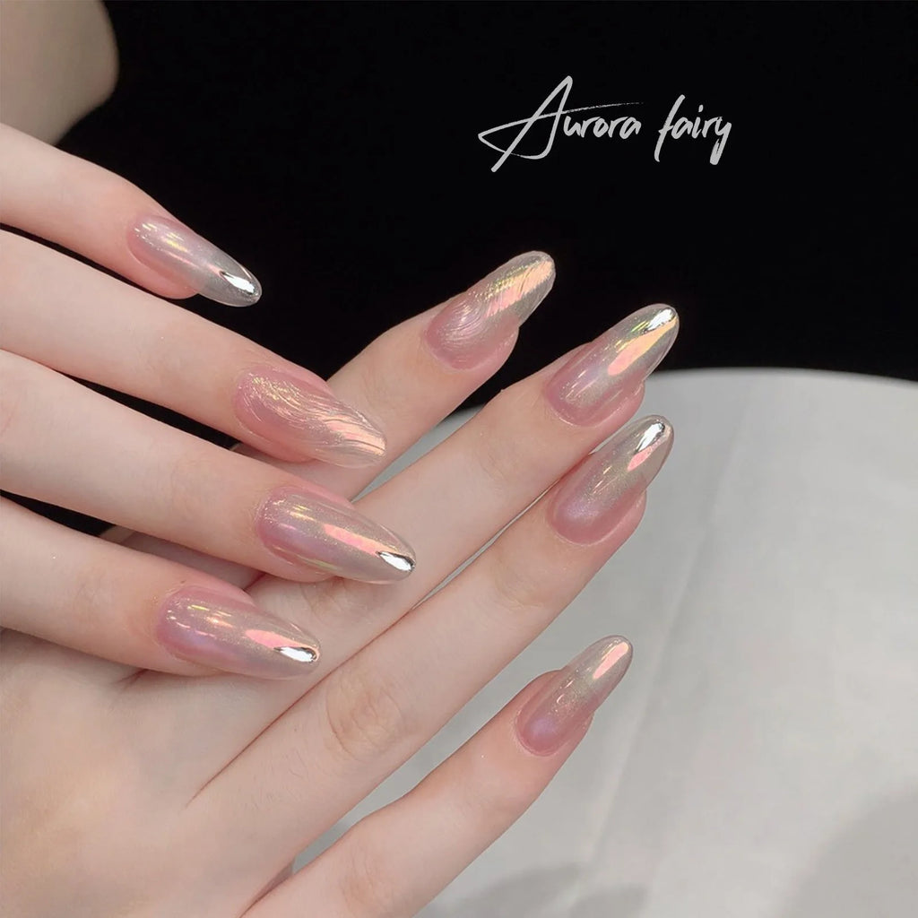 Aurora Chrome Nail Powder – Iridescent Chameleon Mirror Effect Chrome Nail Powder PRIMED