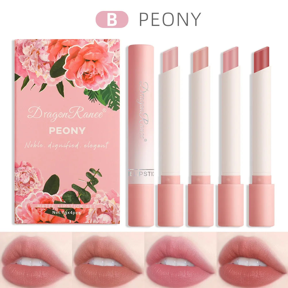 Dragon Ranee 4pc Velvet Matte Cigarette Lipstick Set – Waterproof Matte Lipstick Set PRIMED