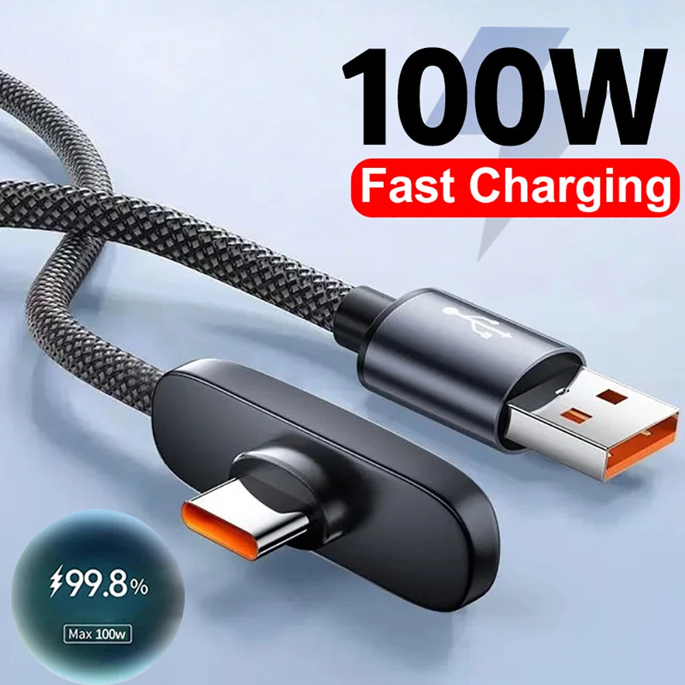 100W 90° Elbow USB-C Cable 6A Fast Charging Braided Nylon USB-C Charging Cable PRIMED