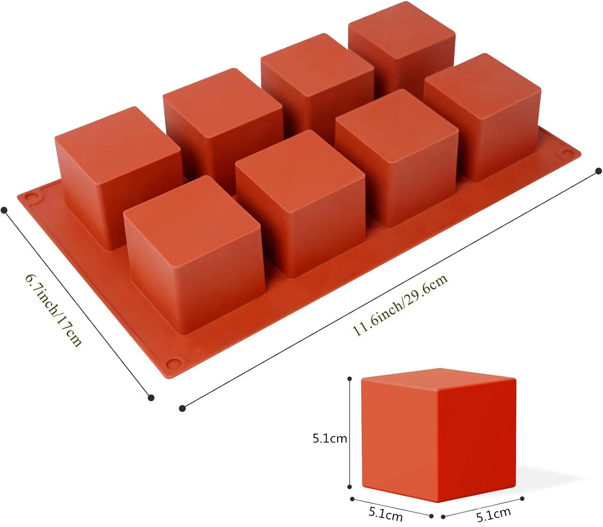 8-Cavity Silicone Cube Cake Mold – Mousse, Brownie & Chocolate Silicone Baking Mold PRIMED Chocolate
