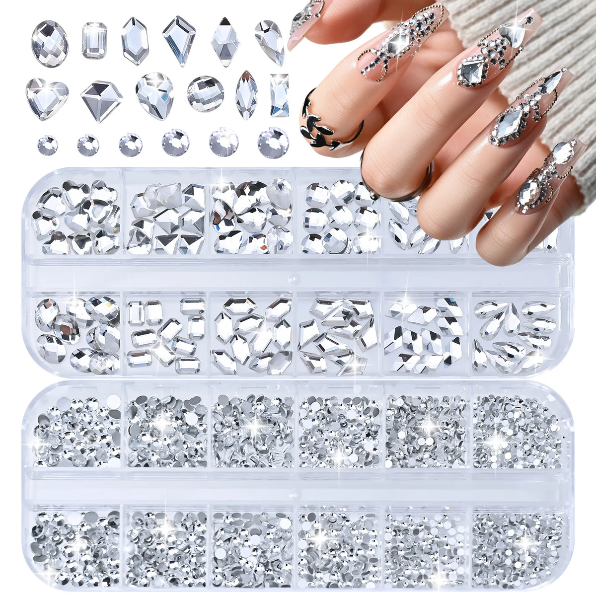 2-Box Nail Art Rhinestones – Mixed Shape Sparkling Gems Set Nail Art Rhinestones PRIMED A1