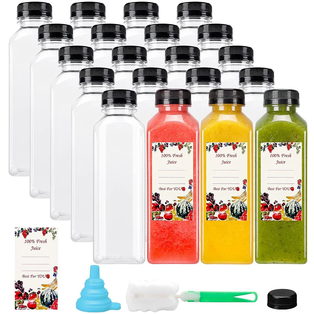 LMETJMA 500ml BPA-Free PET Juice Bottles with Caps | Bulk Set Juice Bottles Set PRIMED