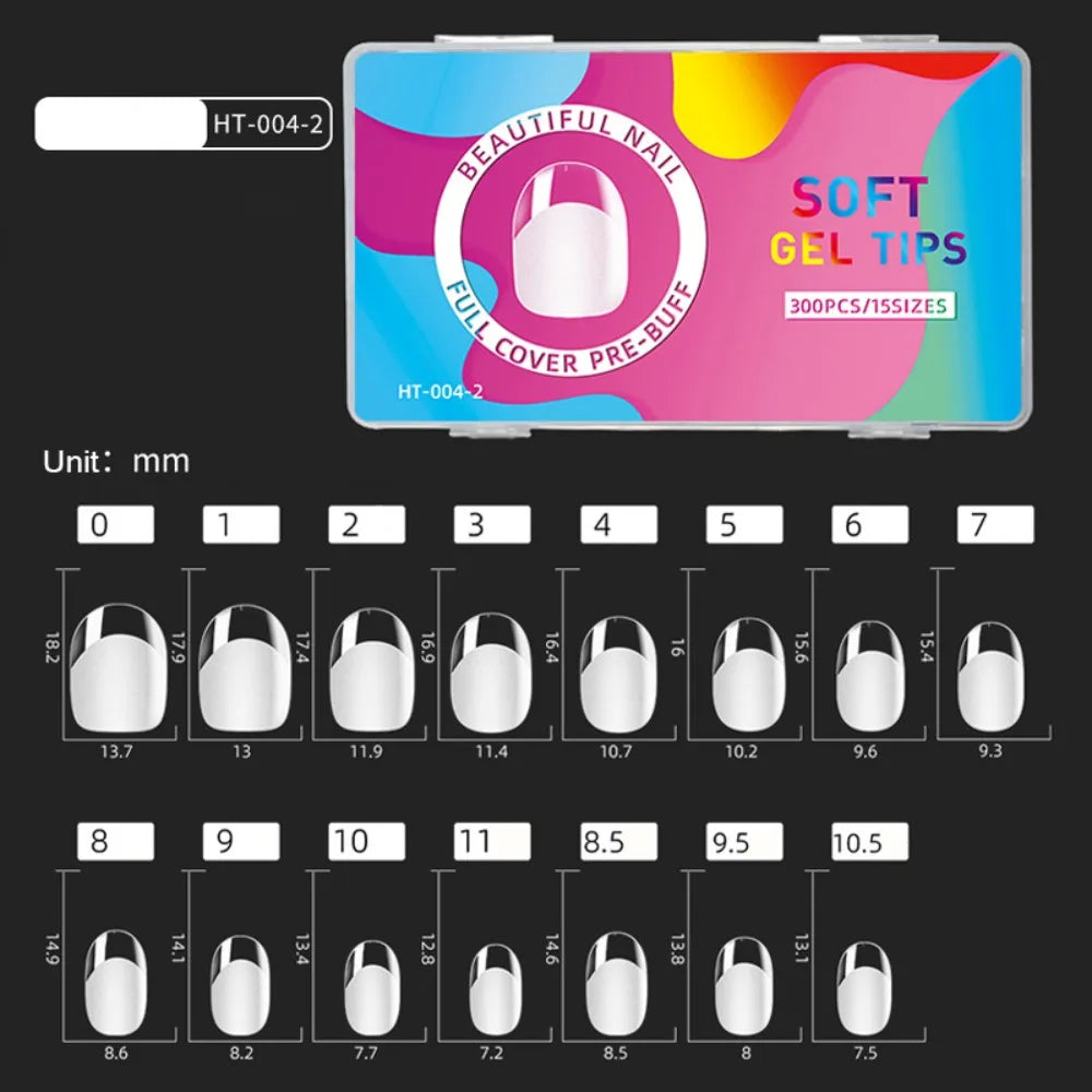 300pcs Short Almond Soft Gel Nail Tips | 15 Sizes Full Cover