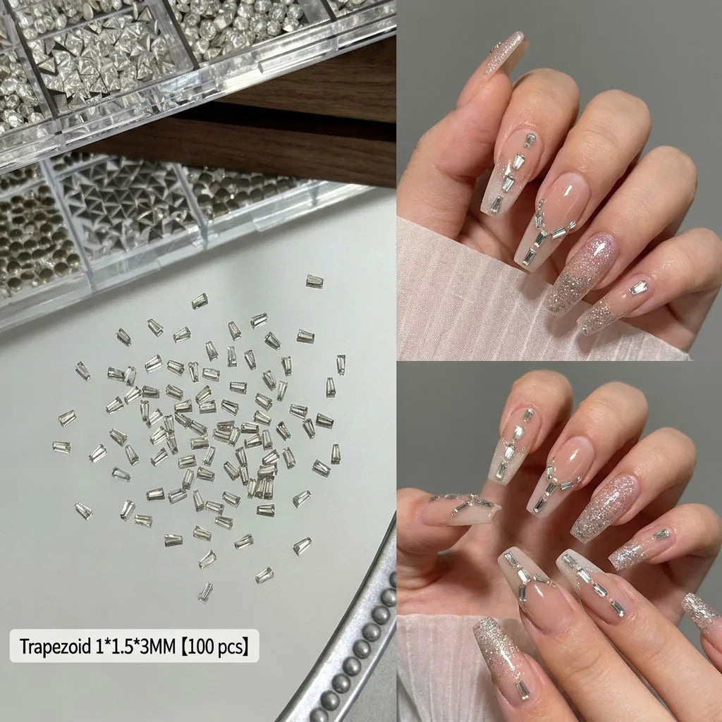 100Pcs Square Rhinestone Nail Crystals – Flat Back DIY Gems Nail Art Rhinestones PRIMED A18