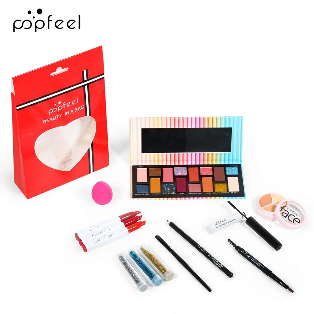 Popfeel All-in-One Makeup Kit – Eyeshadow, Lipstick & Contour Makeup Gift Set PRIMED