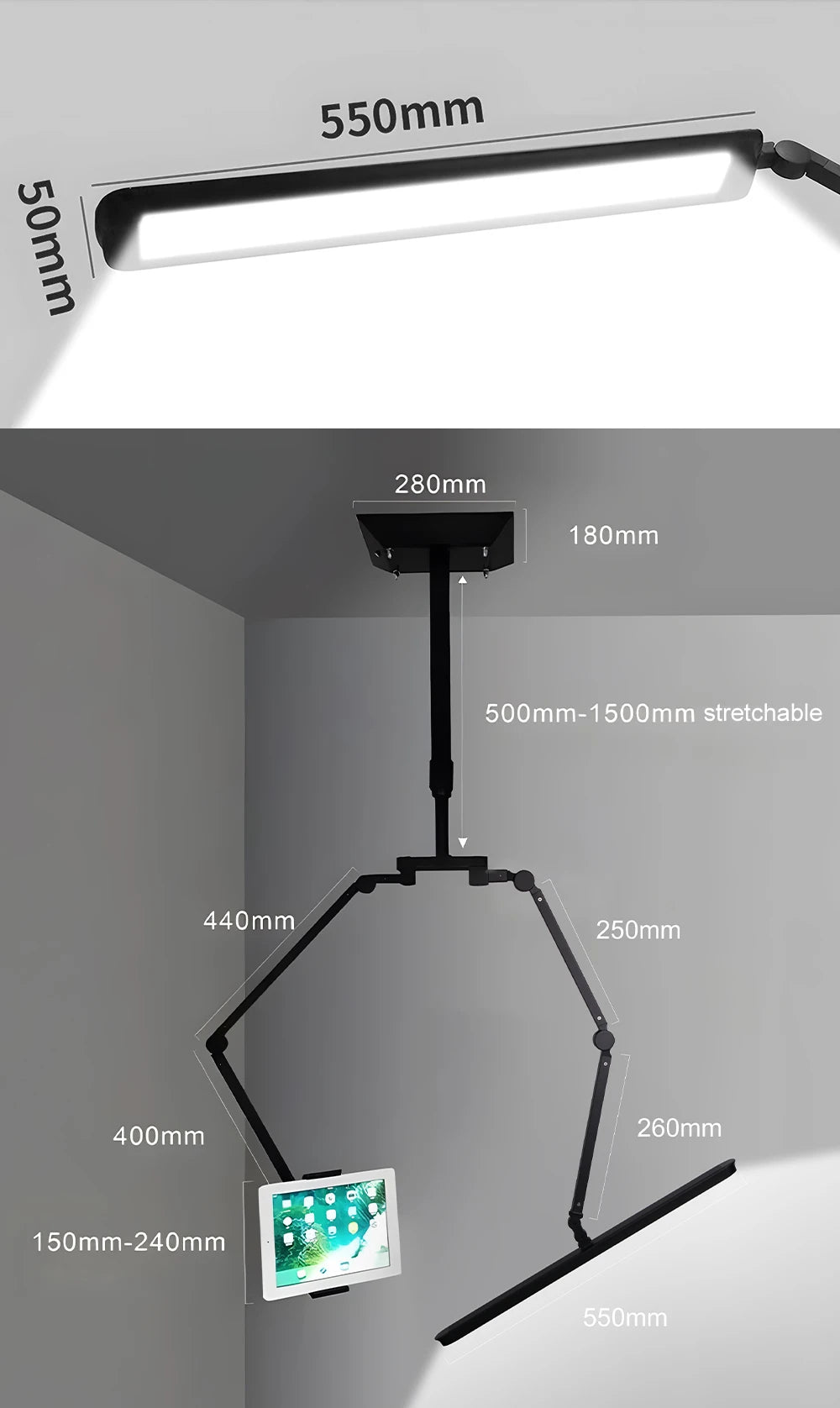 Tattoo Studio Ceiling LED Light – Dimmable, Foldable & Tablet Holder Tattoo Studio Light PRIMED