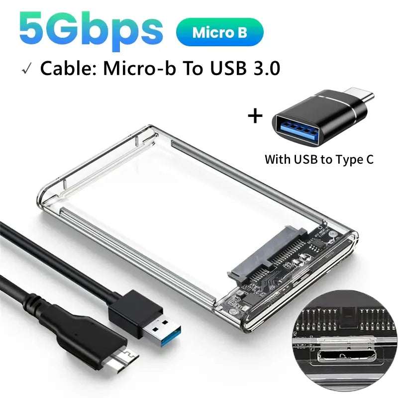 USB 3.0 & Type-C 2.5" SATA SSD/HDD Enclosure Tool-Free HDD Enclosure PRIMED Micro B-USB A OTG