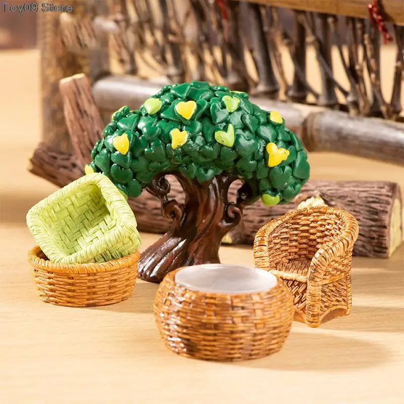 Miniature Bamboo Rattan Hand-Woven Basket & Chair Dollhouse Decor Dollhouse Miniature Decor PRIMED