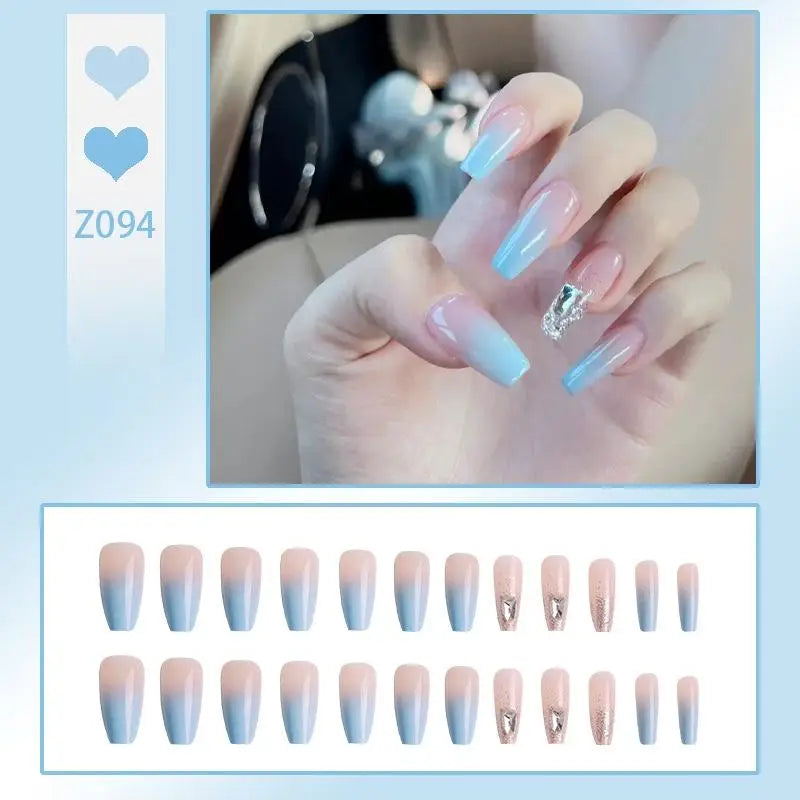 French Press On Nails Set – 24 Short Acrylic Tips with Glue