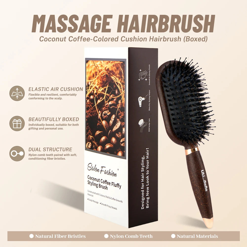 Vintage Coffee Air-Cushion Massage Hair Brush | Detangling
