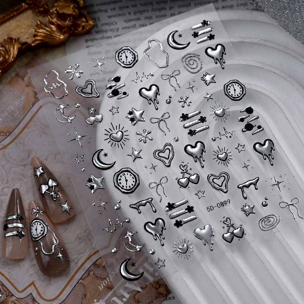Punk Gothic 3D Nail Art Stickers – Silvery Embossed Decals Nail Art Stickers PRIMED