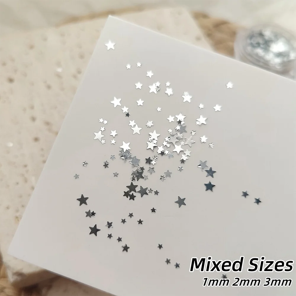 Silver Star Glitter Nail Sequins – Mixed Pentagram Manicure Decor