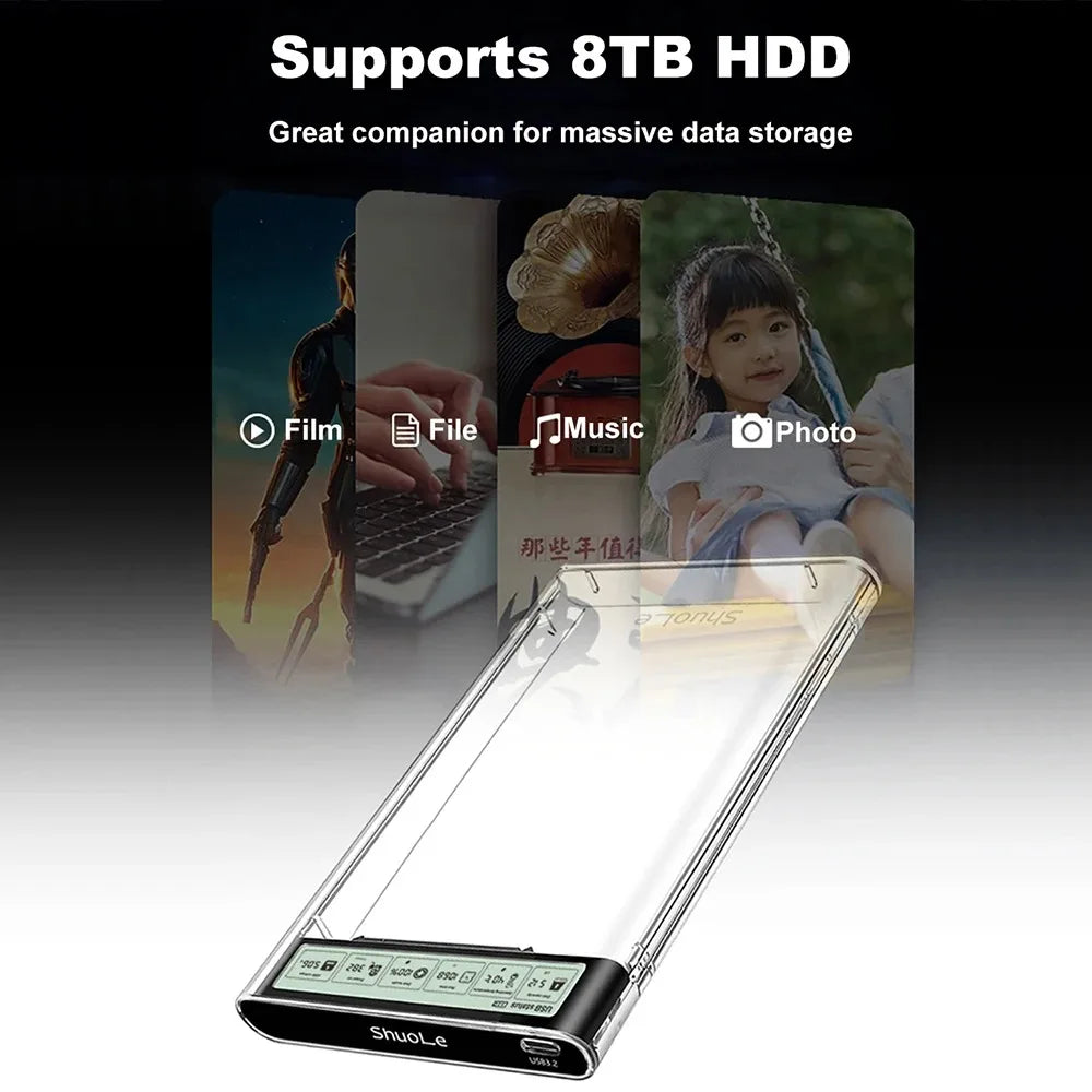 2.5" Smart Display HDD SSD Enclosure USB 3.2 Gen2 5Gbps HDD SSD Enclosure PRIMED