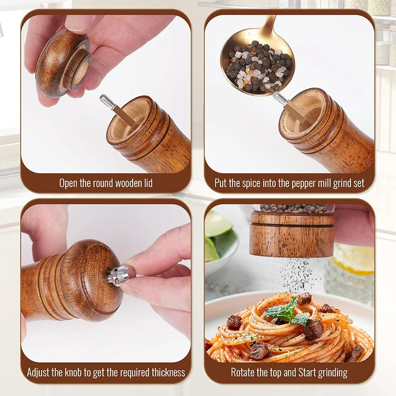 Oak Wood Salt & Pepper Mills Set with Tray | Ceramic Grinder Salt & Pepper Mills PRIMED