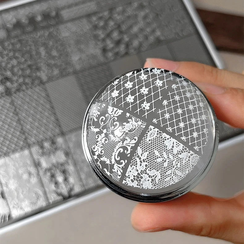 Large Nail Art Stamping Plate – Lace Floral & Grid Patterns Nail Stamping Plate PRIMED