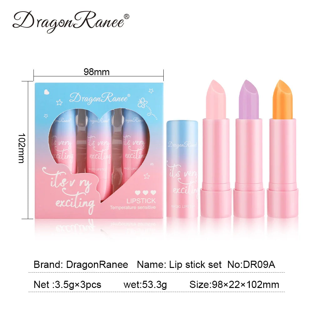 Dragon Ranee 3-Piece Moisturizing Color-Change Lipstick Set Lipstick Set PRIMED DR-DR09A Full Size