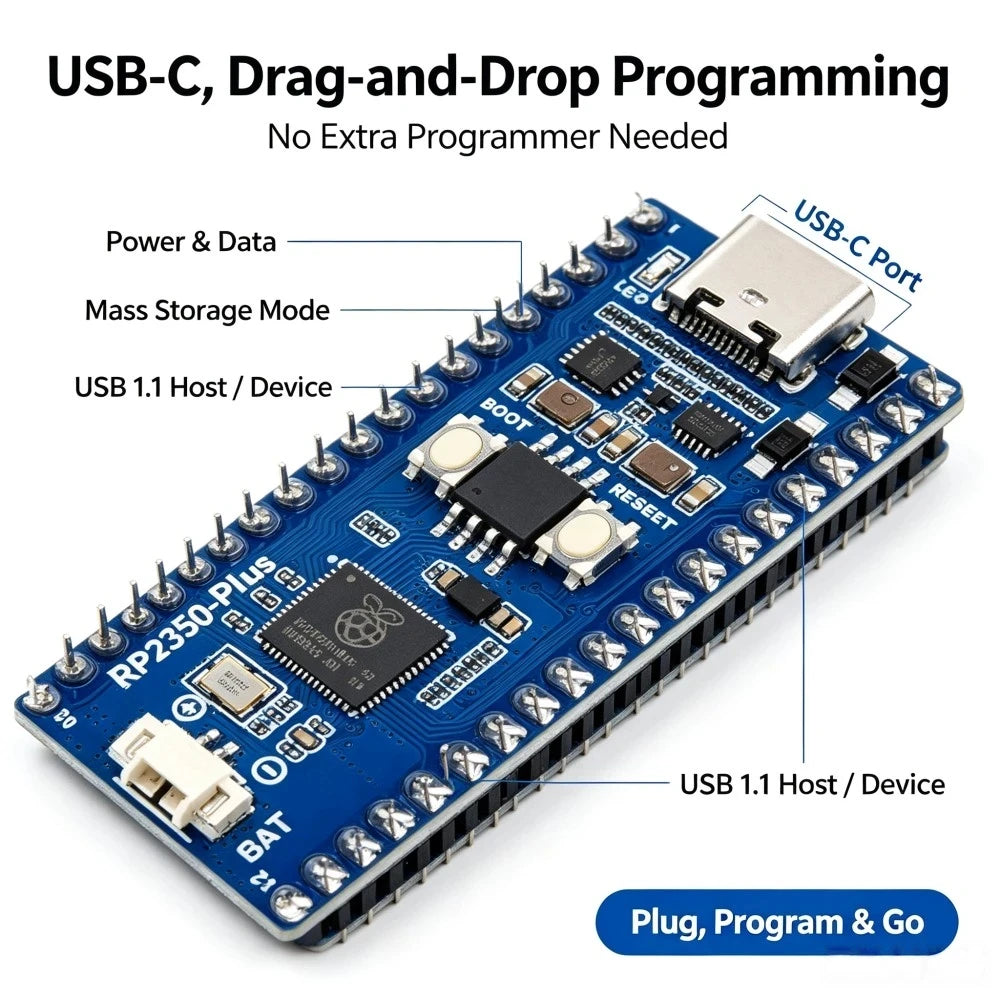 TISHRIC RP2350 Mini Development Board | Pico 2 Controller Microcontroller Dev Board PRIMED