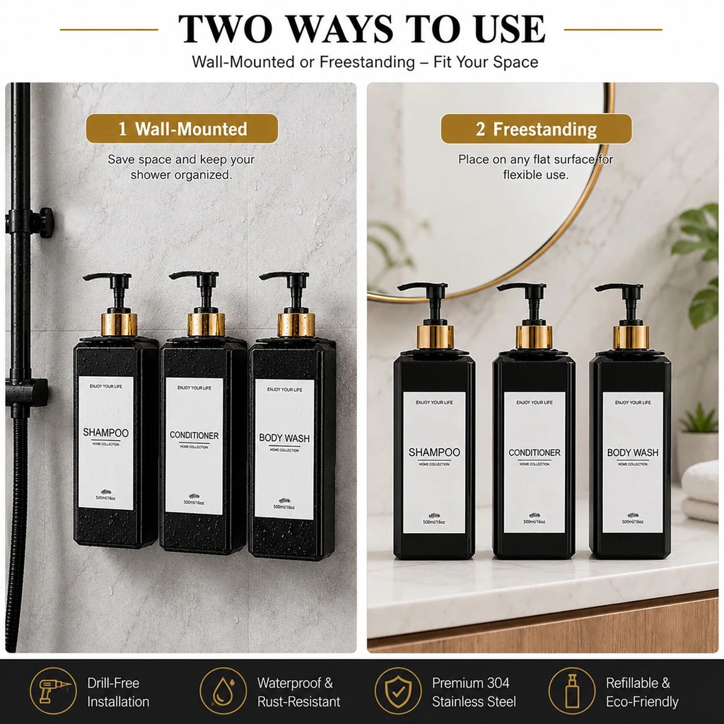 3-Pack 500ml Wall Mounted Shower Dispenser Set | Refillable Shower Dispenser Set PRIMED