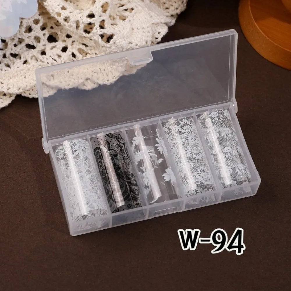 Holographic Lace Nail Foils – Black & White Sequin Stickers
