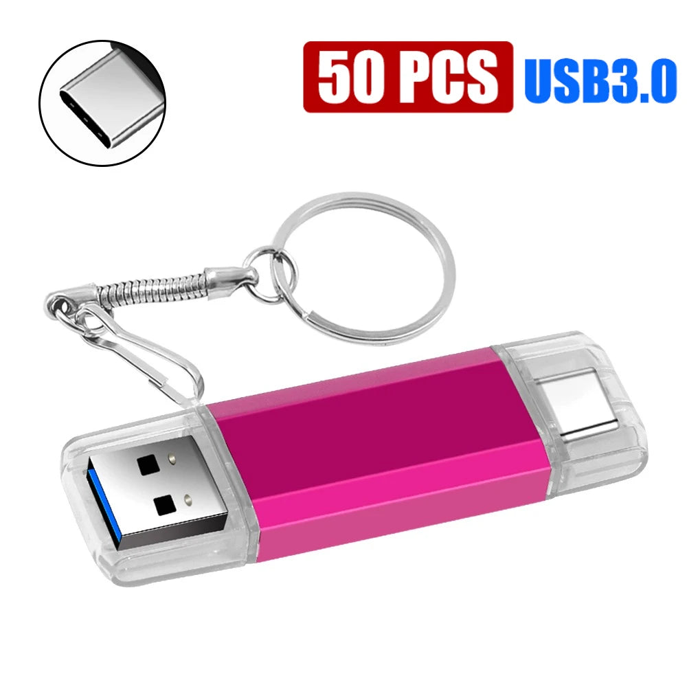 USB 3.0 Type-C 2-in-1 Flash Drive 8GB–128GB | Bulk 10/50 Pack USB Flash Drive PRIMED 4GB Rose 50PCS China Mainland