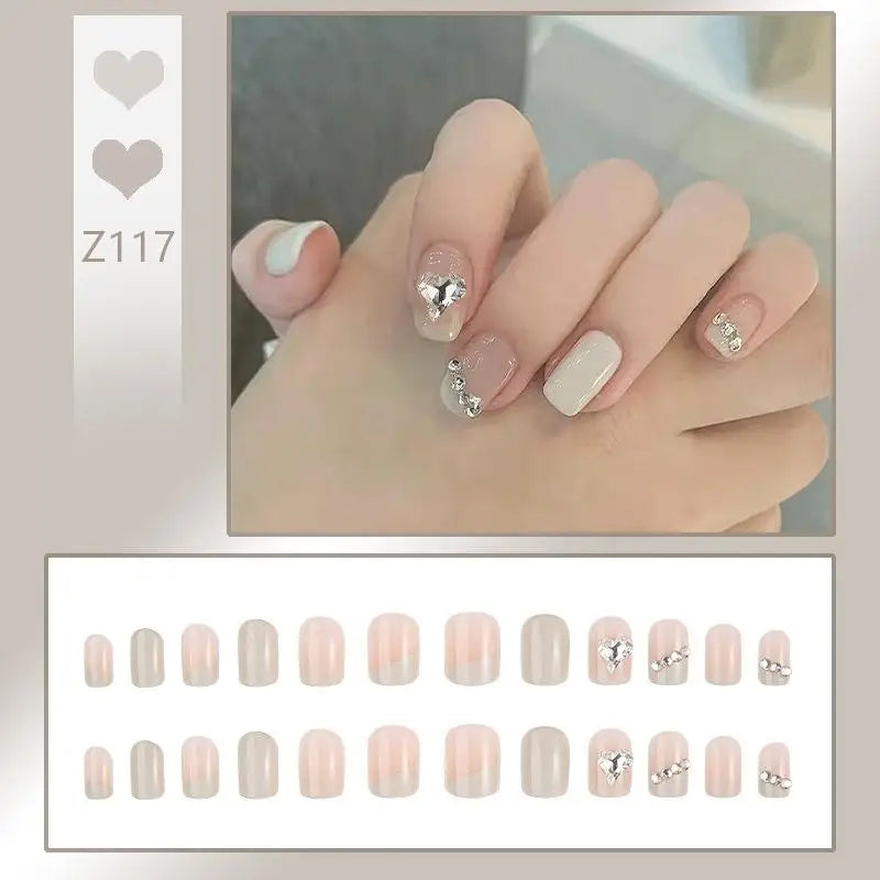 French Press On Nails Set – 24 Short Acrylic Tips with Glue