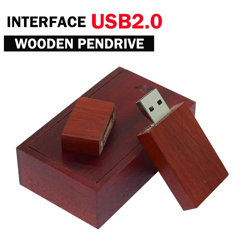 Wooden USB Flash Drive Custom Logo 4GB–128GB | Gift Box USB Flash Drive PRIMED 64 GB Red wood with box