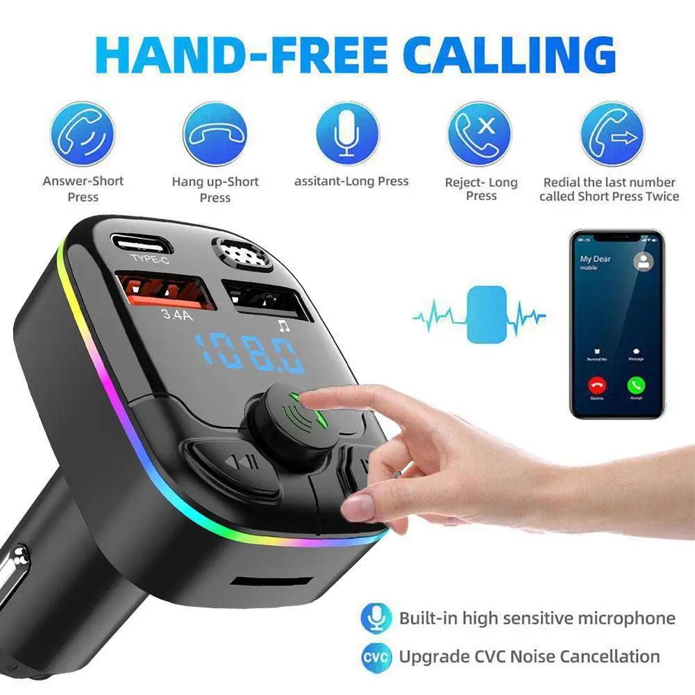 Bluetooth 5.0 FM Transmitter Car Charger – Type-C QC3.0 USB FM Transmitter Adapter PRIMED