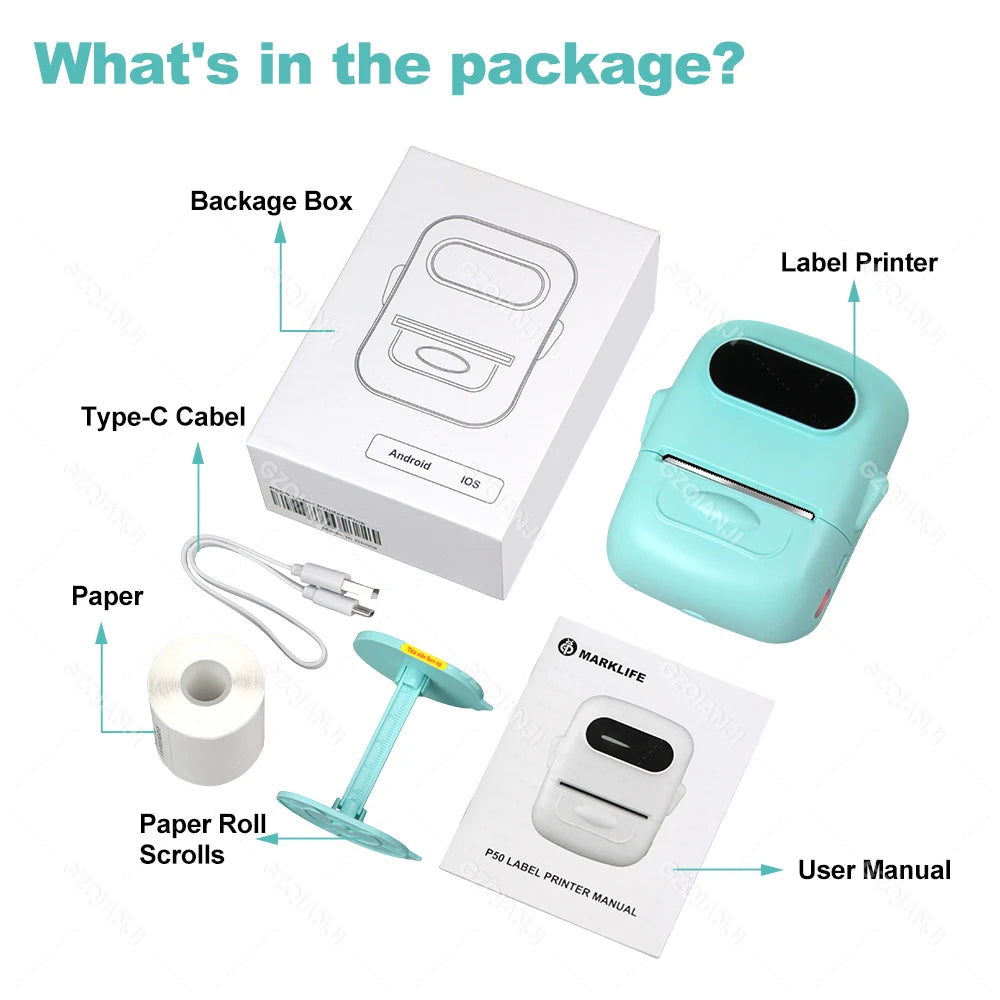 Marklife P50 Bluetooth Thermal Label Printer | Portable Label Maker Thermal Label Printer PRIMED