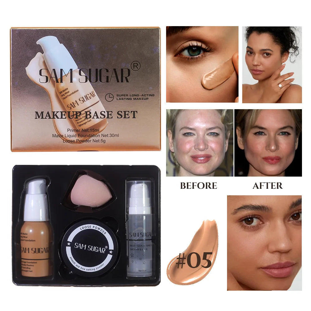 SAM SUGAR Makeup Base Set – Primer, Foundation & Powder