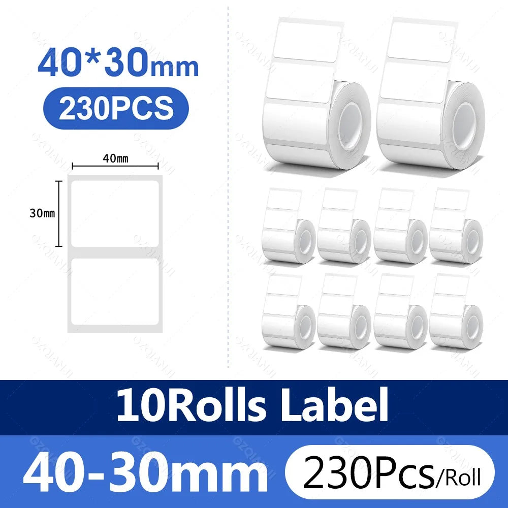 Niimbot White Thermal Label Paper 5/10 Rolls | B1 B21 B3S Thermal Label Rolls PRIMED 10Rolls WH 40-30mm