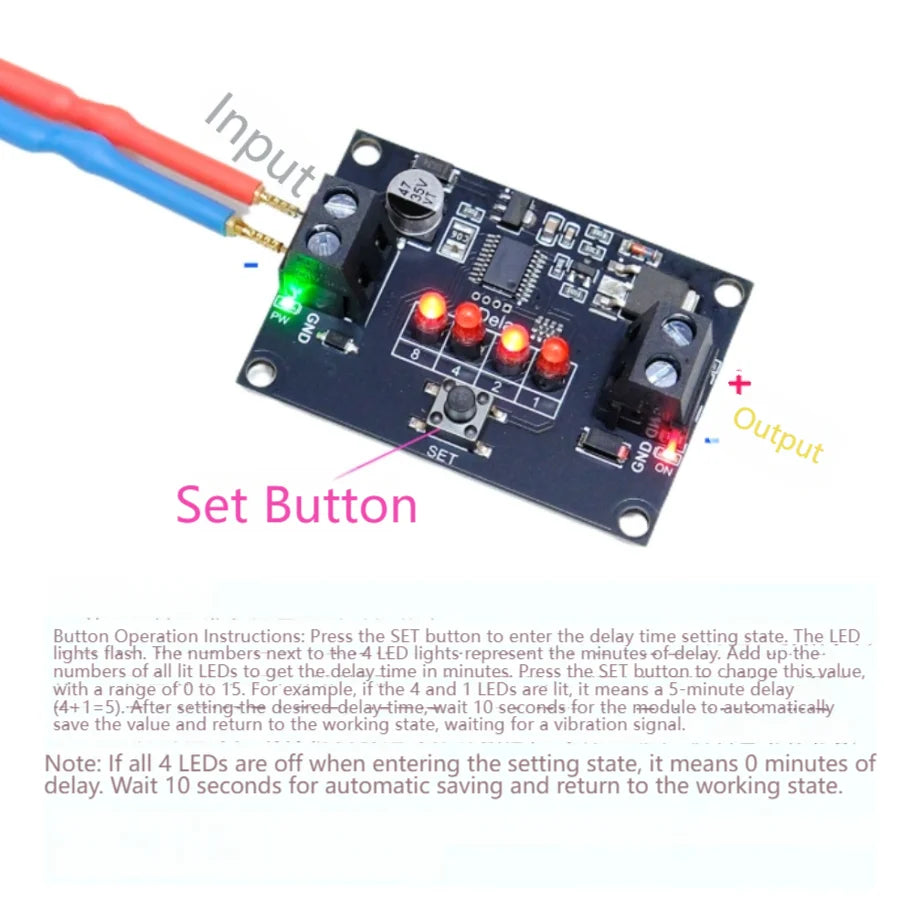 Vibration Sensing Switch Module – Adjustable Delay Auto-Reset
