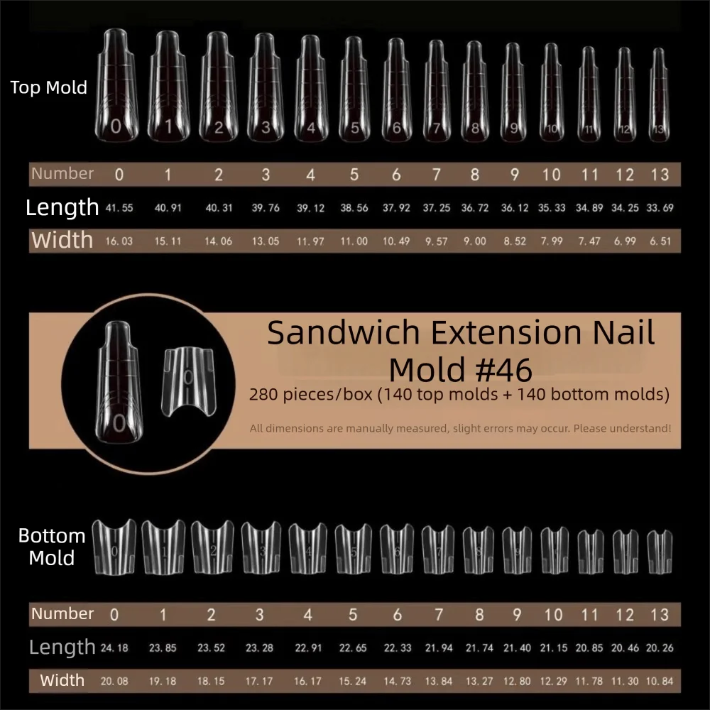 140/280pcs Dual Nail Extension Forms – 14 Sizes Square & Oval