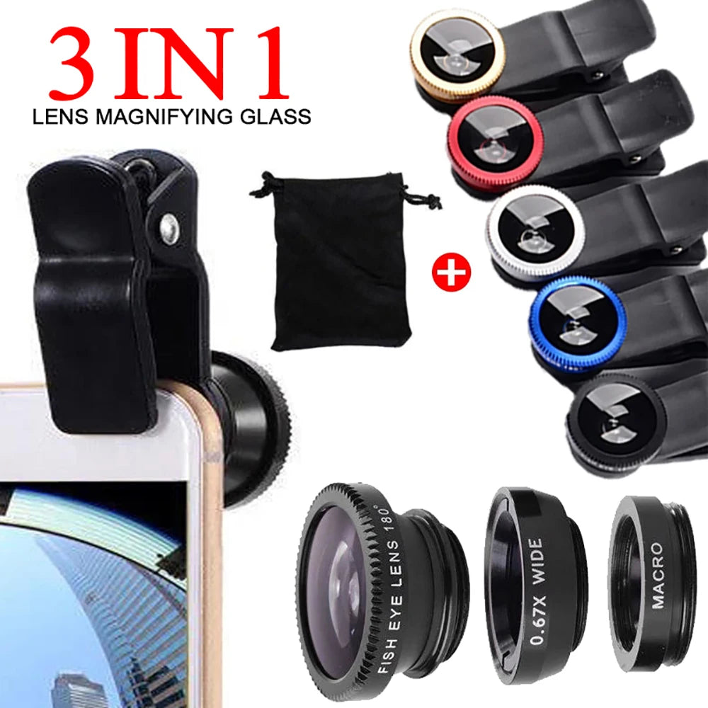 3-in-1 Clip-On Phone Lens Kit – Fisheye, Wide Angle & Macro Phone Camera Lens Kit PRIMED