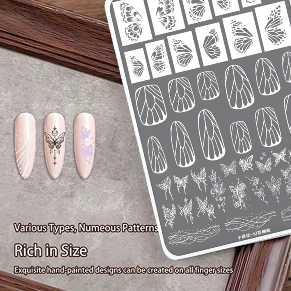 MAFANAILS Butterfly Nail Stamping Plate – Steel Stencil Tool Nail Stamping Plate PRIMED