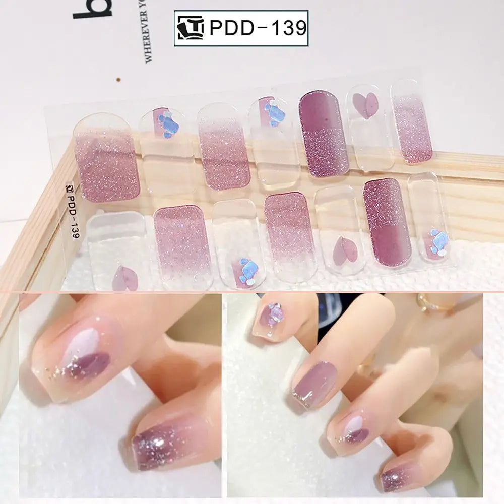 Semi-Cured Gel Nail Stickers – Floral Full Cover DIY Nail Art
