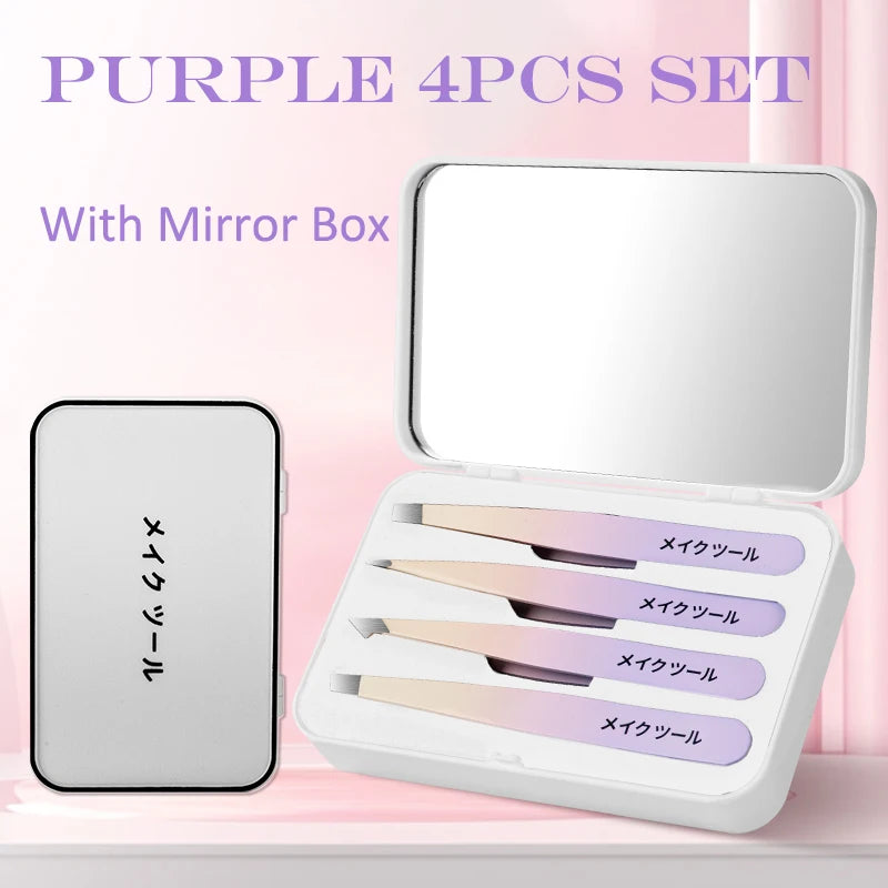 Stainless Steel Slanted Eyebrow Tweezers | Colorful Combo Set