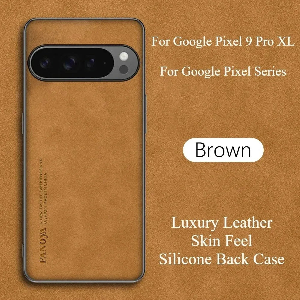 Sheepskin Leather Google Pixel Case – Shockproof Matte Cover Leather Phone Case PRIMED For Pixel 8Pro Brown